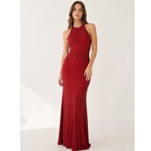 VTG Cache Maxi Dress Gown 100% Silk Red Heavily Beaded Formal‎ Prom Women Small